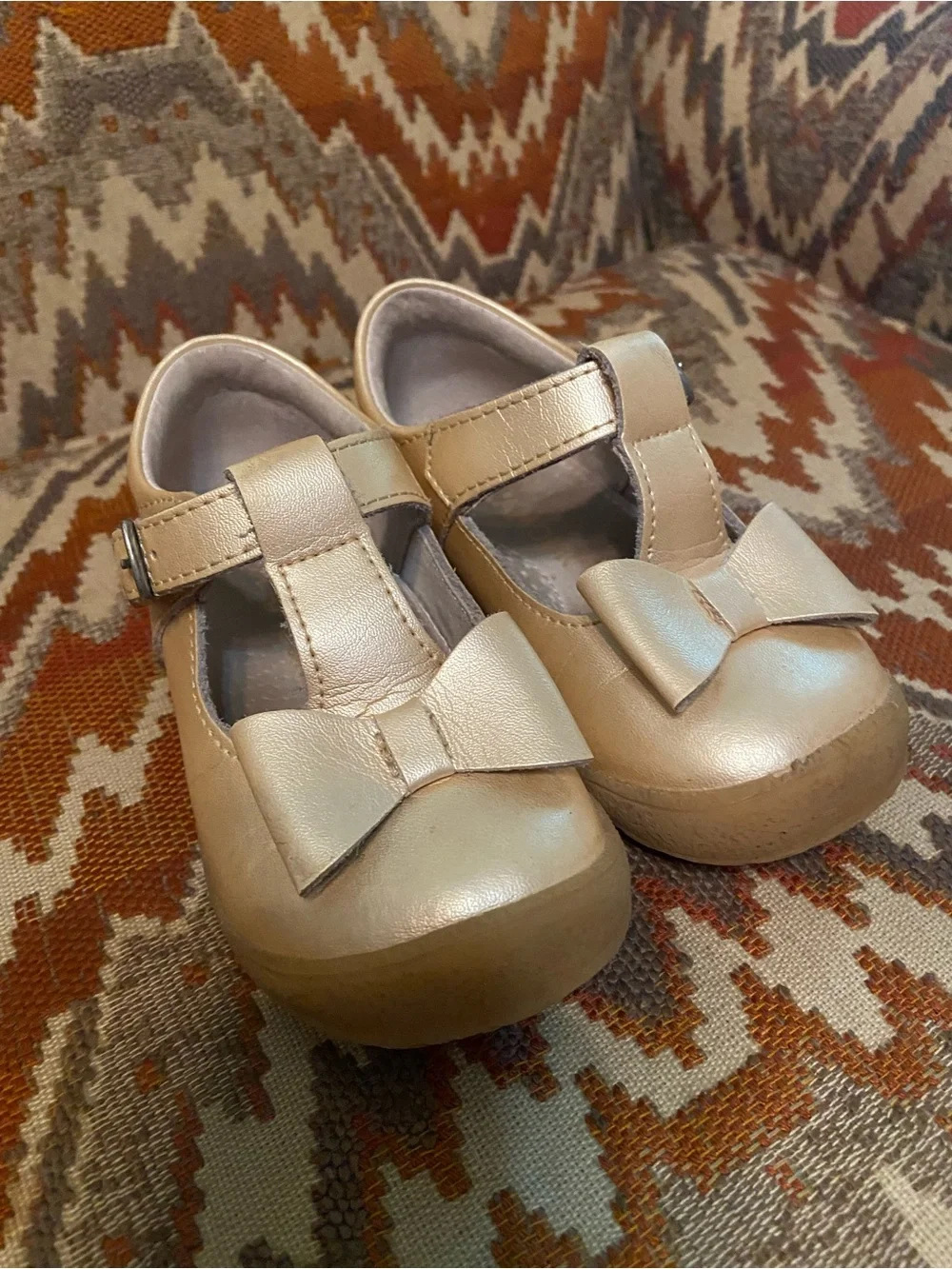 L'Amour Metallic Rose Gold Bow Mary Jane Shoes